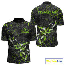 Load image into Gallery viewer, Custom Black And Green Camo Bowling Team Quarter-Zip Shirts For Men, Bowling League Shirt IPHW9372