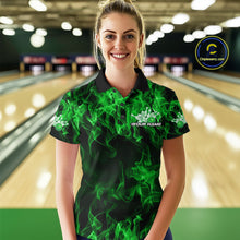 Load image into Gallery viewer, Custom Black And Green Flame Bowling Team Women Polo Shirts, Bowling Tournament Shirt IPHW9755
