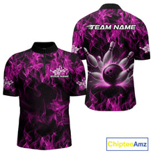 Load image into Gallery viewer, Custom Black And Pink Flame Bowling Team Men Quarter-Zip Shirts, Bowling Tournament Shirt IPHW9757