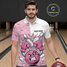 Load image into Gallery viewer, Custom Funny Pink Breast Cancer Bowling Men Polo Shirt, Breast Cancer Fighter Jerseys IPHW9394