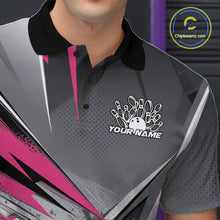 Load image into Gallery viewer, Custom Pink And Gray Bowling Polo Team Shirts For Men, Bowler Outfit Bowling League Shirt IPHW9558
