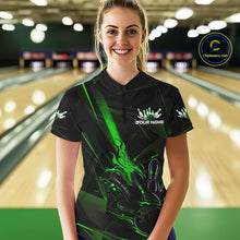 Load image into Gallery viewer, Custom Black And Green Flame Bowling Team Women Quarter-Zip Shirts, Fire Bowling Jerseys IPHW9613