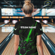 Load image into Gallery viewer, Custom Black And Green Flame Bowling Team Women Quarter-Zip Shirts, Fire Bowling Jerseys IPHW9613