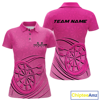 Custom Pink Darts Polo Shirts For Women, Pink Dartboard Dart Team Jerseys For Players IPHW9635