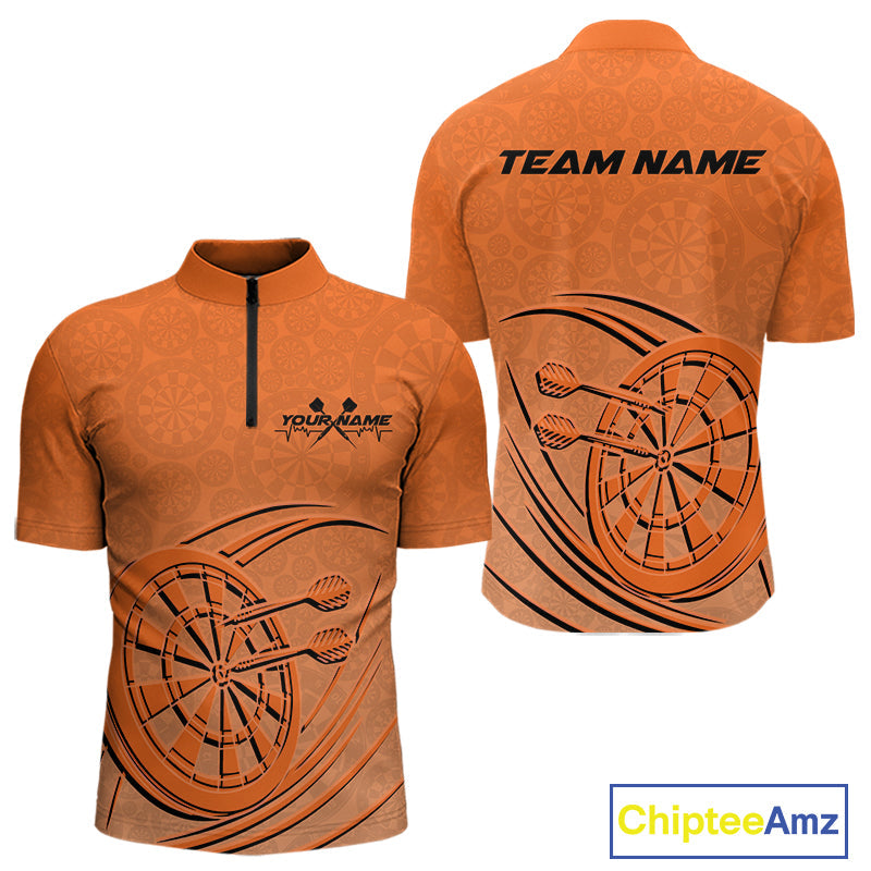 Custom Orange Darts Quarter-Zip Shirts For Men, Orange Dartboard Dart Team Jerseys For Players IPHW9636