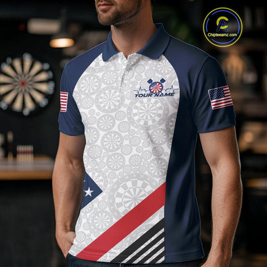 Custom Patriotic Dart Jerseys For Players, US Flag Dart Team Polo Shirts For Men IPHW9696