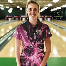 Load image into Gallery viewer, Custom Pink Thunder Lightning Bowling Team Women Polo Shirts, Bowling Jerseys IPHW9745