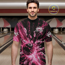 Load image into Gallery viewer, Custom Pink Thunder Lightning Bowling Team Men Quarter-Zip Shirts, Bowling Jerseys IPHW9745