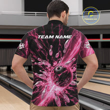 Load image into Gallery viewer, Custom Pink Thunder Lightning Bowling Team Men Quarter-Zip Shirts, Bowling Jerseys IPHW9745