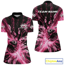 Load image into Gallery viewer, Custom Pink Thunder Lightning Bowling Team Women Quarter-Zip Shirts, Bowling Jerseys IPHW9745