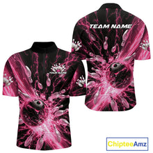 Load image into Gallery viewer, Custom Pink Thunder Lightning Bowling Team Men Quarter-Zip Shirts, Bowling Jerseys IPHW9745