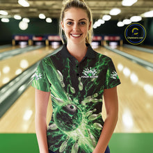 Load image into Gallery viewer, Custom Green Thunder Lightning Bowling Team Women Polo Shirts, Bowling Jerseys IPHW9746