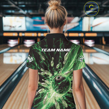 Load image into Gallery viewer, Custom Green Thunder Lightning Bowling Team Women Polo Shirts, Bowling Jerseys IPHW9746