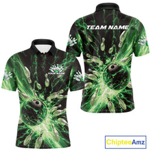 Load image into Gallery viewer, Custom Green Thunder Lightning Bowling Team Men Polo Shirts, Bowling Jerseys IPHW9746