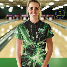 Load image into Gallery viewer, Custom Green Thunder Lightning Bowling Team Women Quarter-Zip Shirts, Bowling Jerseys IPHW9746