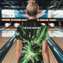 Load image into Gallery viewer, Custom Green Thunder Lightning Bowling Team Women Quarter-Zip Shirts, Bowling Jerseys IPHW9746