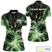 Load image into Gallery viewer, Custom Green Thunder Lightning Bowling Team Women Quarter-Zip Shirts, Bowling Jerseys IPHW9746