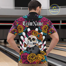 Load image into Gallery viewer, Custom Flower Sugar Skull Bowling Team Quarter-Zip Shirts For Men, Halloween Bowler Outfit IPHW9749