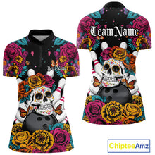Load image into Gallery viewer, Custom Flower Sugar Skull Bowling Team Women Quarter-Zip Shirts, Halloween Bowler Outfit IPHW9749