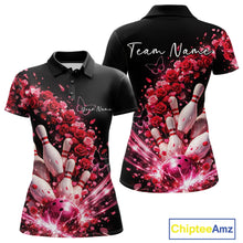 Load image into Gallery viewer, Custom Red Roses And Butterfly Women Bowling Shirt, Flower Ladies Bowling League Shirt IPHW10884
