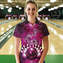 Load image into Gallery viewer, Custom Pink Buttefly Ladies Bowling Team Shirt, Women Bowling Polo Shirt IPHW10919