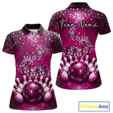 Load image into Gallery viewer, Custom Pink Buttefly Ladies Bowling Team Shirt, Women Bowling Polo Shirt IPHW10919