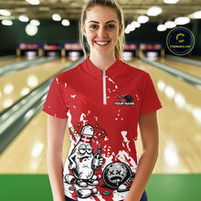 Load image into Gallery viewer, Red Custom Drunk Bowling Ball And Pin Funny Women Quarter-Zip Shirt, Bowling And Beer IPHW11232