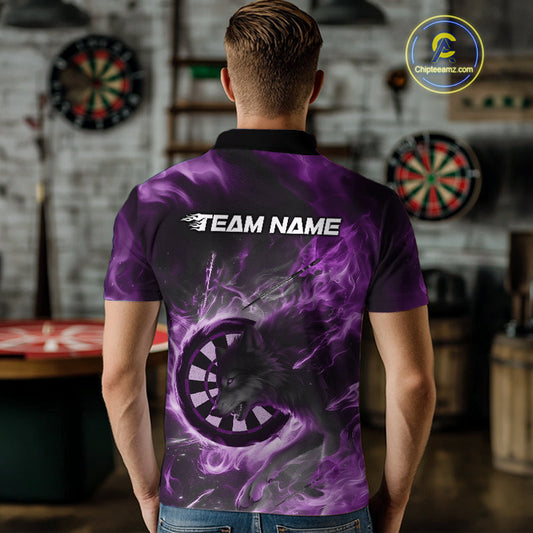 Custom Purple Fire Flame Dart Wolf Men Polo Shirts, Dart League Shirt Team Jerseys IPHW10008