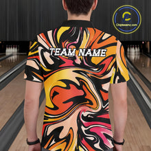 Load image into Gallery viewer, Person wearing a colorful bowling shirt with 'TEAM NAME' text in a bowling alley.