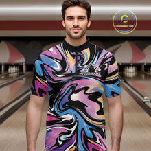 Load image into Gallery viewer, Man wearing a colorful bowling shirt in a bowling alley