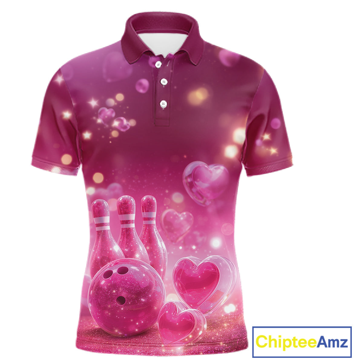 Custom Pink Valentine Bowling Couple Shirts, Pink Heart Theme Bowling Jerseys With His Name And Her Name IPHW10462