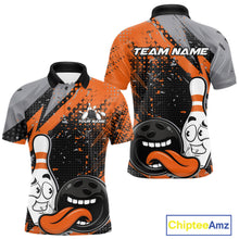 Load image into Gallery viewer, Custom Funny Bowling Polo Shirt For Men, Orange Bowling Ball And Pin Bowling Jersey IPHW10258