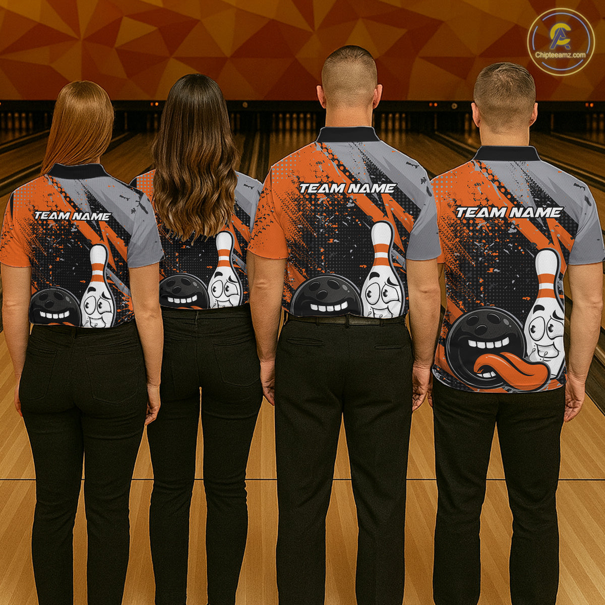Custom Funny Bowling Polo Shirt For Men, Orange Bowling Ball And Pin Bowling Jersey IPHW10258