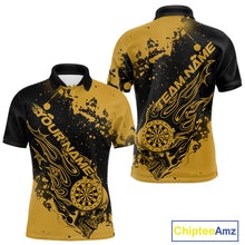 Load image into Gallery viewer, Custom Black And Yellow Splatter Flame Dart Skull Men Polo Shirt, Grunge Halloween Jerseys IPHW10051