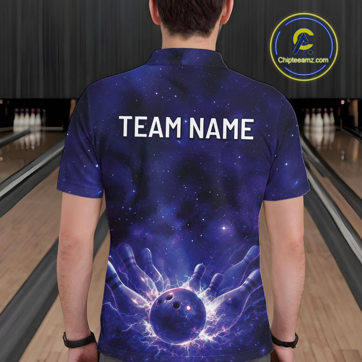 Custom Purple And Blue Galaxy Bowling Team Shirts For Men, Sparkling Sky Bowling Jerseys IPHW10529