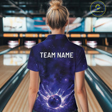 Load image into Gallery viewer, Custom Purple And Blue Galaxy Bowling Shirts For Women, Sparkling Sky Bowling Jerseys IPHW10529