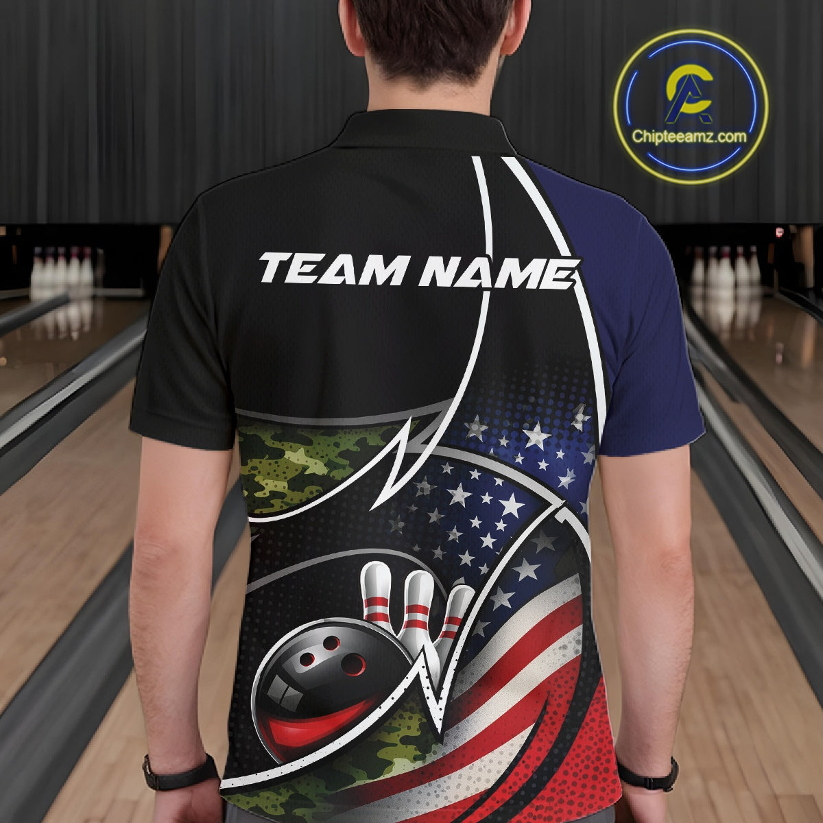 Custom Patriotic US Flag Bowling Team Shirts, Freedom Military Camo Men Bowling Jerseys IPHW10531
