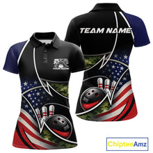 Load image into Gallery viewer, Custom Patriotic US Flag Bowling Team Shirts, Freedom Military Camo Women Bowling Jerseys IPHW10531
