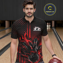 Load image into Gallery viewer, Custom Red Patrotic Flame Bowling Men Polo Shirt, US Flag Bowling Jersey IPHW11155