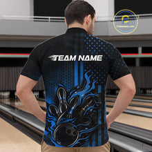 Load image into Gallery viewer, Custom Blue Patrotic Flame Bowling Men Quarter-Zip Shirt, US Flag Bowling Jersey IPHW11158