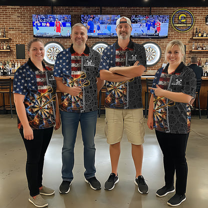Custom Grunge US Flag Lightning Dartboard Patriotic Dart Team Men Polo Shirt Dart Jerseys IPHW10387