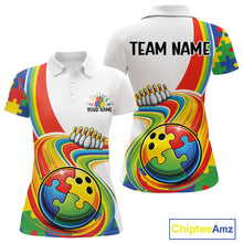 Load image into Gallery viewer, Custom Autism Awareness Bowling Women Polo Shirt, Colorful Puzzles Bowling Jersey IPHW11195