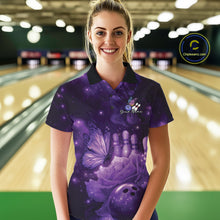 Load image into Gallery viewer, Custom Purple Butterfly And Roses Bowling Women Polo Shirts, Ladies Bowling Team IPHW10877