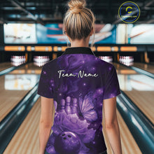 Load image into Gallery viewer, Custom Purple Butterfly And Roses Bowling Women Polo Shirts, Ladies Bowling Team IPHW10877