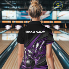 Load image into Gallery viewer, Custom Black And Purple Flame Bowling Team Jersey, Bowling Tournament Women Polo Shirt IPHW11207