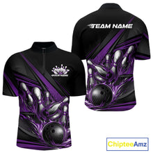 Load image into Gallery viewer, Custom Black And Purple Flame Bowling Team Jersey, Bowling Tournament Men Quarter-Zip Shirt IPHW11207
