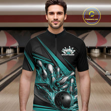Load image into Gallery viewer, Custom Turquoise Blue Flame Bowling Team Jersey, Bowling Tournament Men Quarter-Zip Shirt IPHW11210