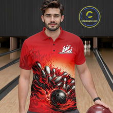 Load image into Gallery viewer, Custom Red Flame Bowling Tournament Men Polo Team Shirt, Fire Bowling League Shirt IPHW11215