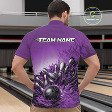 Load image into Gallery viewer, Custom Purple Flame Bowling Tournament Men Quarter-Zip Team Shirt, Fire Bowling League Shirt IPHW11217