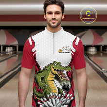 Load image into Gallery viewer, Custom Funny Alligator Bowling Men Quarter-Zip Shirt, Alligator Red Bowling Team League Shirt IPHW10683